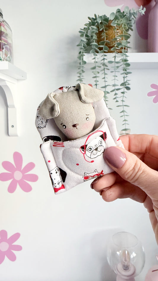 Puppy cozy pal, puppy doll, Pocket Pal, Animal in a Bed, Dog doll,