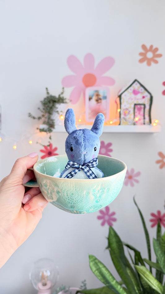 Blue Tea Cup Bunny, Bunny Doll, Blue Bunny, Bunny Plushie