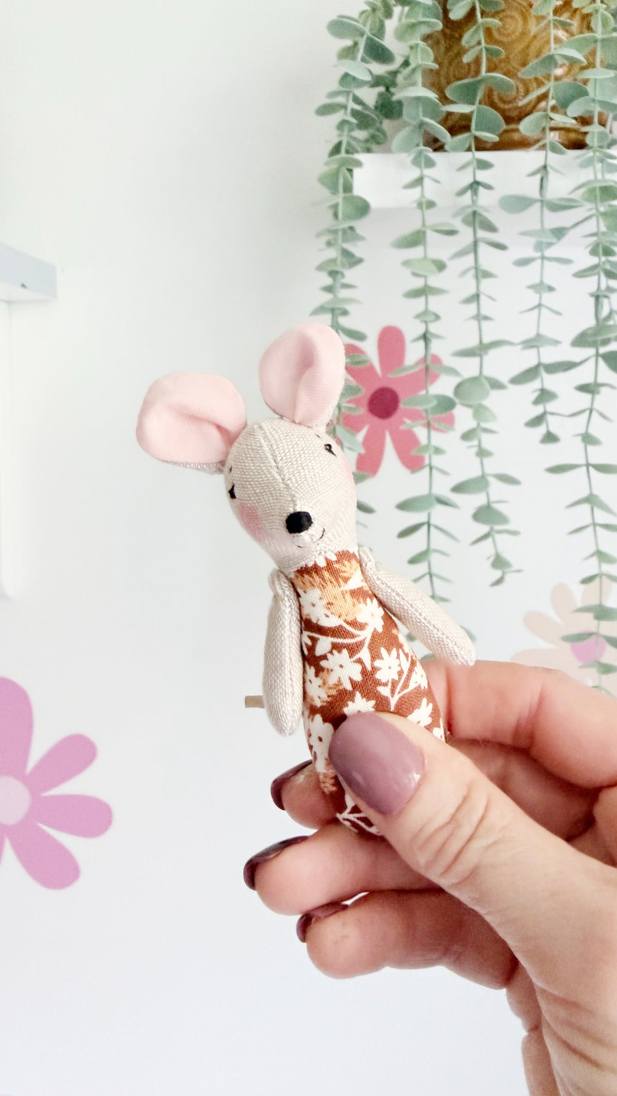 Baby Mouse Doll, Tiny Mouse, Mouse Family, Pink Floral mouse, Brown mouse