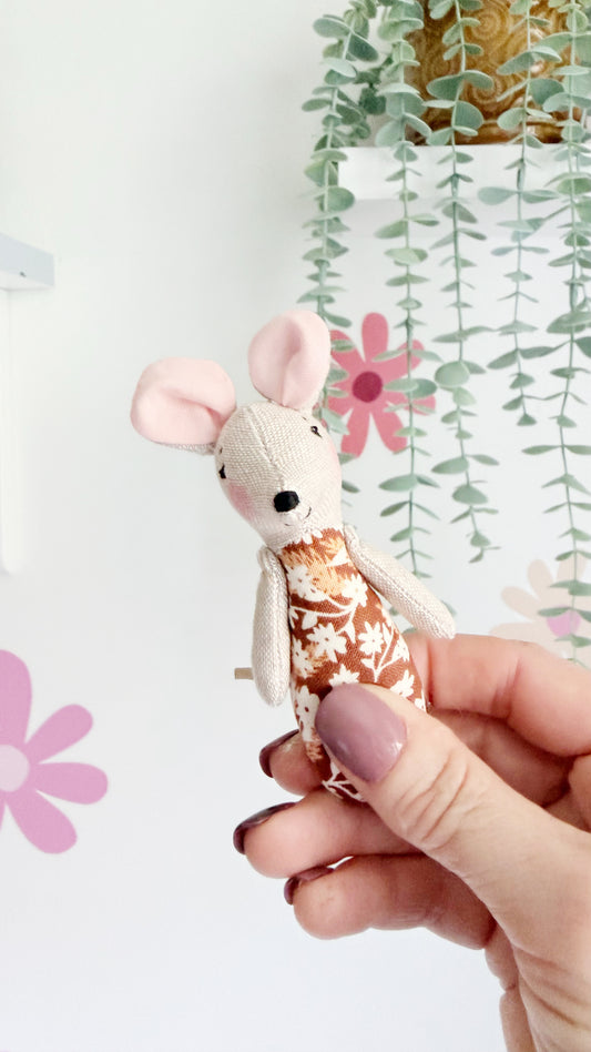Baby Mouse Doll, Tiny Mouse, Mouse Family, Pink Floral mouse, Brown mouse