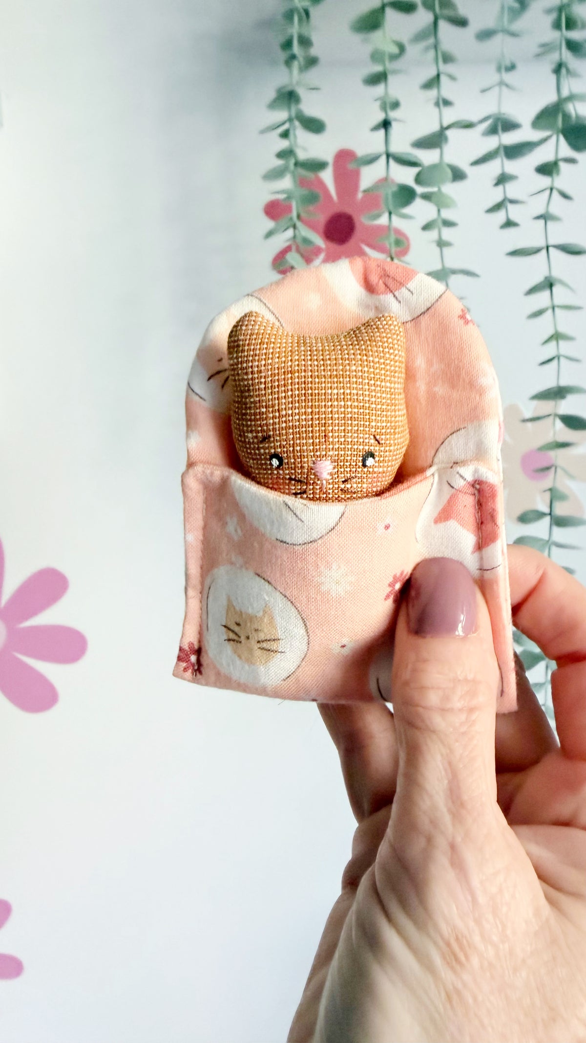 Cat cozy pal, cat doll, Pocket Pal, Animal in a Bed