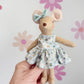 Blue Floral Pocket Mouse, Mouse Doll, Blue Mouse Doll