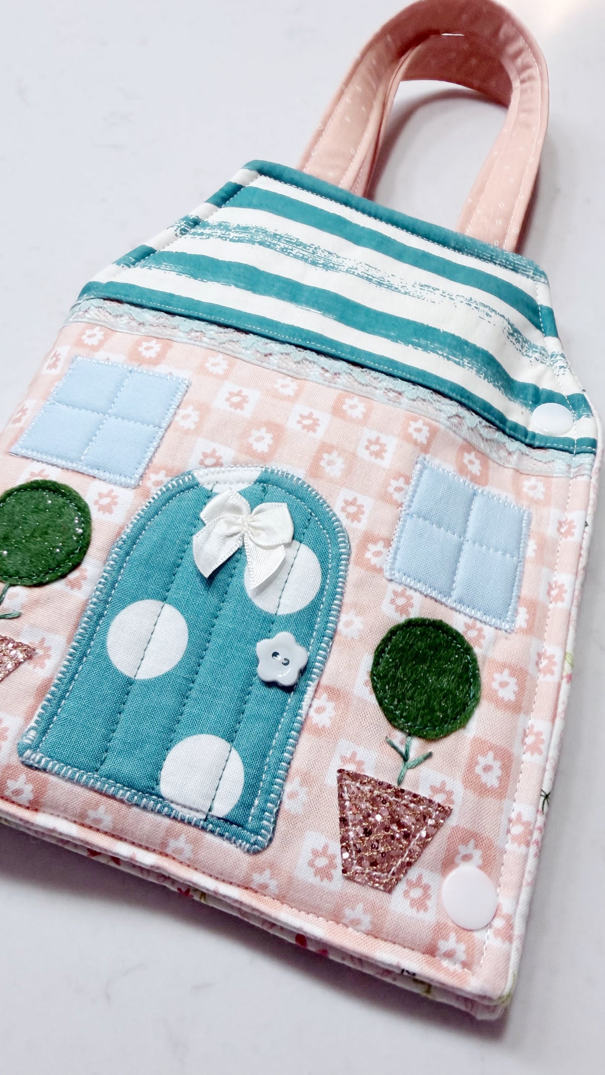 Travel Dollhouse, Pink/Green Fabric Dollhouse