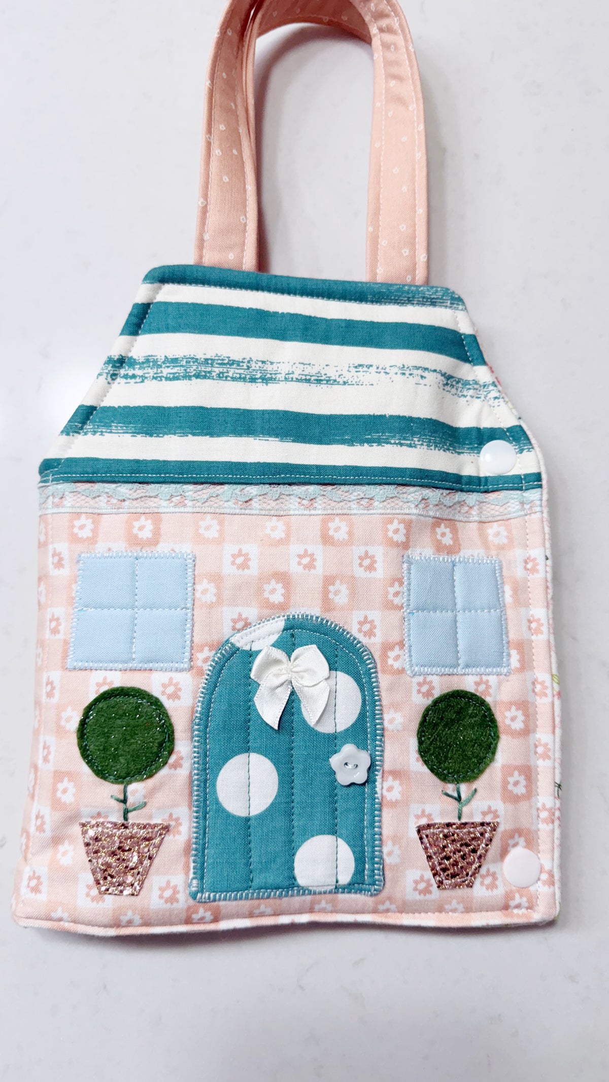 Travel Dollhouse, Pink/Green Fabric Dollhouse
